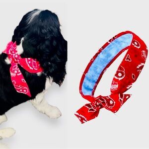 COOLING Red Bandana Dog Collar - Rustic Boho Bow Tie - Unisex Dogs Pet Wrap